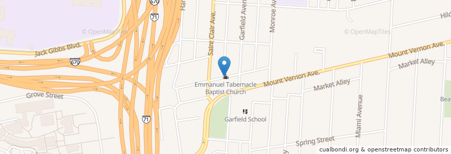 Mapa de ubicacion de Emmanuel Tabernacle Baptist Church en アメリカ合衆国, オハイオ州, Franklin County, Columbus.