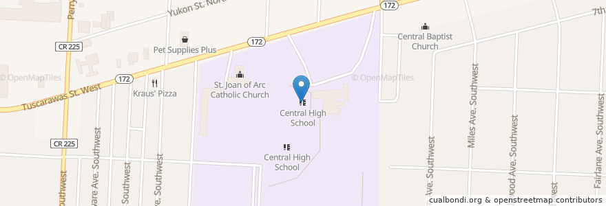 Mapa de ubicacion de Central High School en United States, Ohio, Stark County.