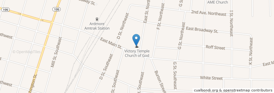 Mapa de ubicacion de Victory Temple Church of God en Verenigde Staten, Oklahoma, Carter County, Ardmore.