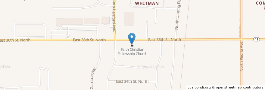 Mapa de ubicacion de Faith Christian Fellowship Church en Amerika Syarikat, Oklahoma, Tulsa County, Tulsa.