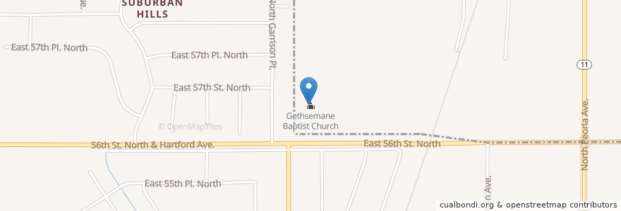 Mapa de ubicacion de Gethsemane Baptist Church en United States, Oklahoma, Tulsa County, Tulsa.