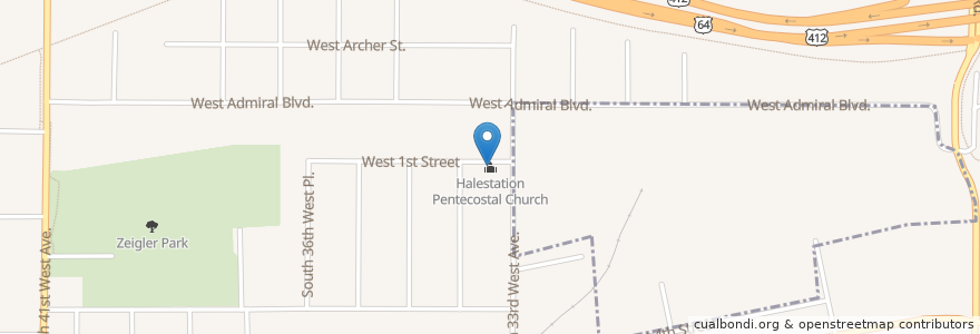 Mapa de ubicacion de Halestation Pentecostal Church en Соединённые Штаты Америки, Оклахома, Tulsa County, Тулса.