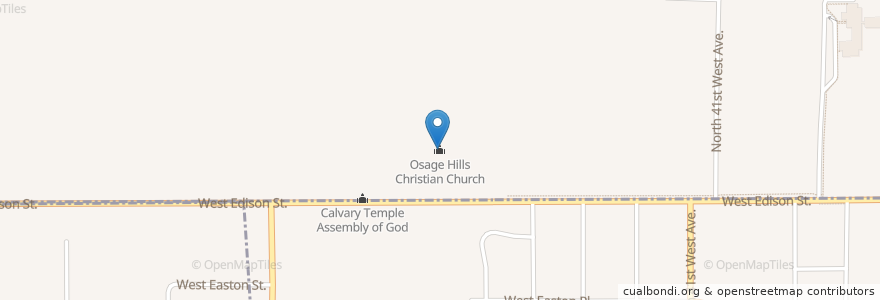 Mapa de ubicacion de Osage Hills Christian Church en Estados Unidos De América, Oklahoma, Tulsa, Osage County.