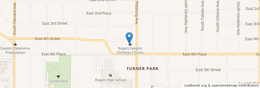 Mapa de ubicacion de Rogers Heights Christian Church en الولايات المتّحدة الأمريكيّة, أوكلاهوما, Tulsa County, Tulsa.