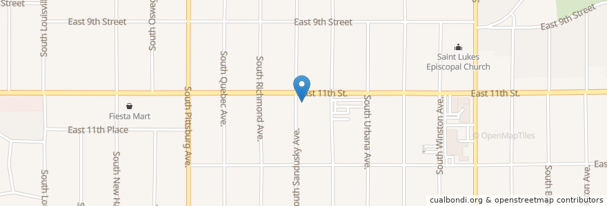 Mapa de ubicacion de Sandusky Avenue Christian Church en États-Unis D'Amérique, Oklahoma, Tulsa County, Tulsa.