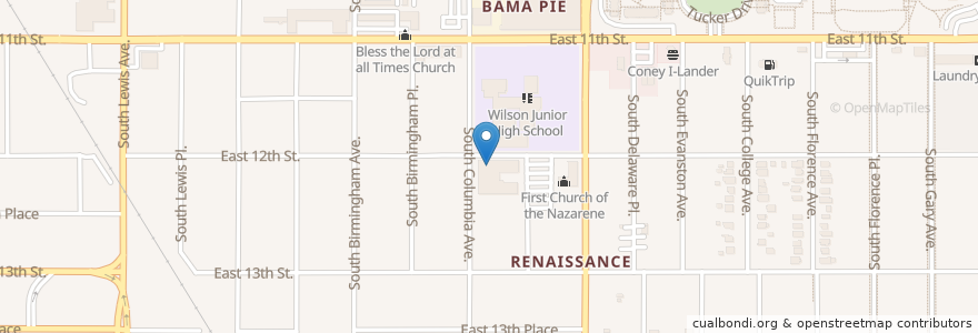 Mapa de ubicacion de Tulsa Baptist Temple en États-Unis D'Amérique, Oklahoma, Tulsa County, Tulsa.