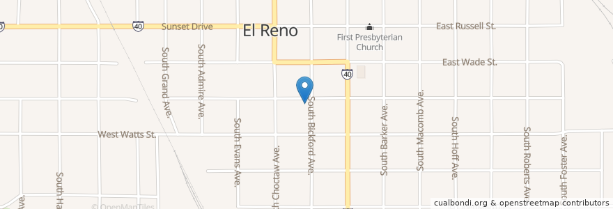 Mapa de ubicacion de First Baptist Church en United States, Oklahoma, Canadian County, El Reno.