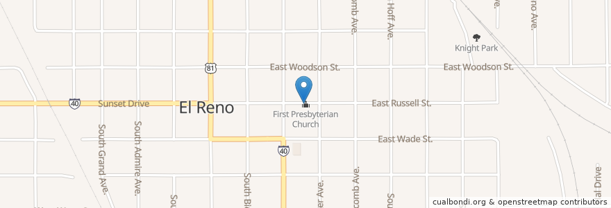 Mapa de ubicacion de First Presbyterian Church en Estados Unidos De América, Oklahoma, Canadian County, El Reno.