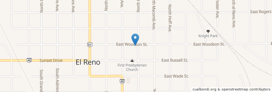 Mapa de ubicacion de Wesley United Methodist Church en Amerika Syarikat, Oklahoma, Canadian County, El Reno.