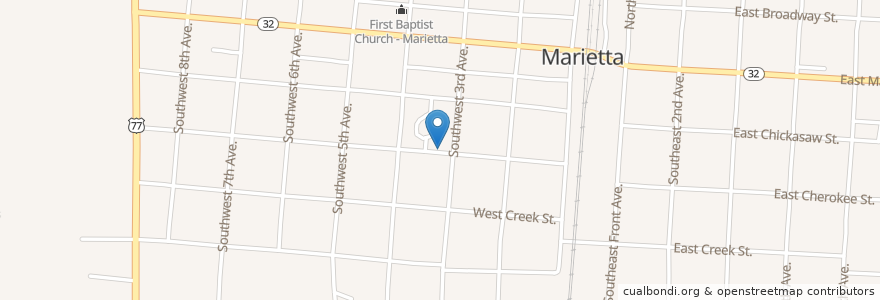 Mapa de ubicacion de Church of Christ en Estados Unidos Da América, Oklahoma, Love County, Marietta.