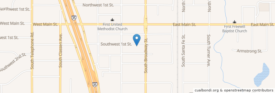 Mapa de ubicacion de City Church of Moore en Amerika Syarikat, Oklahoma, Cleveland County, Moore.
