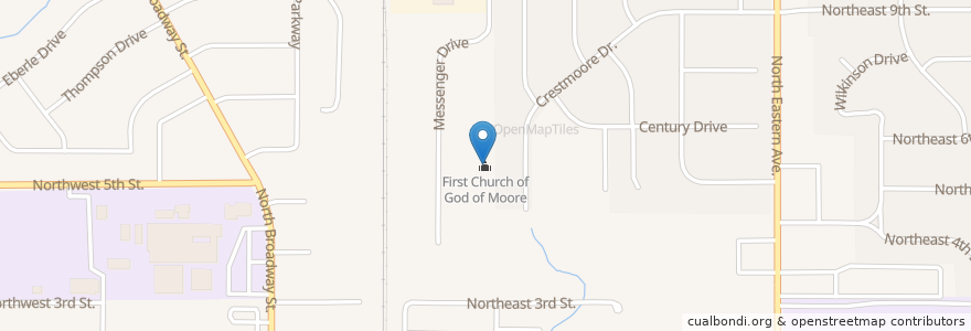 Mapa de ubicacion de First Church of God of Moore en Amerika Syarikat, Oklahoma, Cleveland County, Moore.