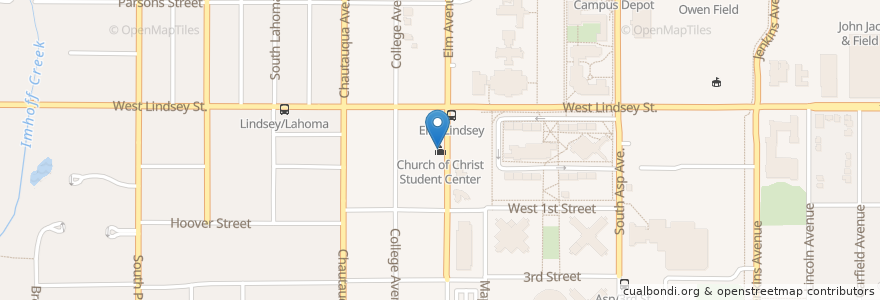 Mapa de ubicacion de Church of Christ Student Center en Amerika Syarikat, Oklahoma, Cleveland County, Norman.