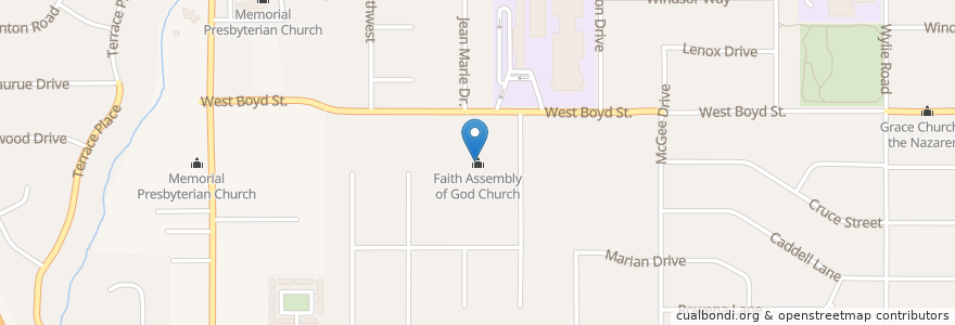 Mapa de ubicacion de Faith Assembly of God Church en Amerika Birleşik Devletleri, Oklahoma, Cleveland County, Norman.