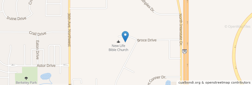 Mapa de ubicacion de New Life Bible Church en Estados Unidos De América, Oklahoma, Cleveland County, Norman.