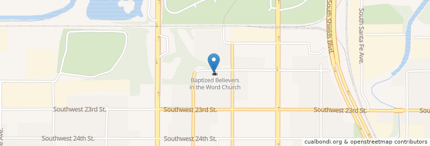 Mapa de ubicacion de Baptized Believers in the Word Church en Amerika Syarikat, Oklahoma, Oklahoma City, Oklahoma County.