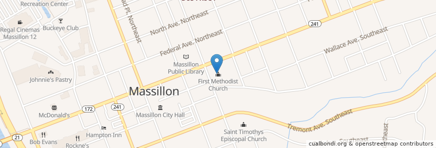 Mapa de ubicacion de First Methodist Church en United States, Ohio, Stark County, Massillon.