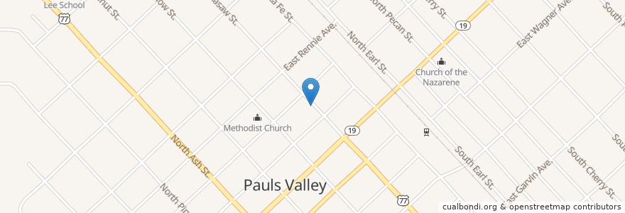 Mapa de ubicacion de First Assembly of God en Estados Unidos De América, Oklahoma, Garvin County, Pauls Valley.
