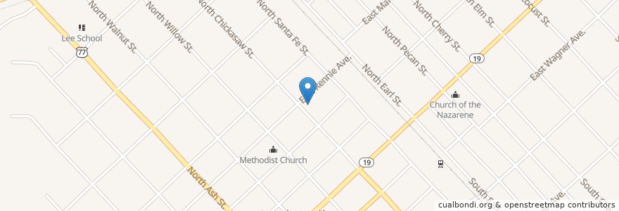 Mapa de ubicacion de First Church of God en 미국, 오클라호마, Garvin County, Pauls Valley.