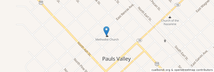 Mapa de ubicacion de Methodist Church en United States, Oklahoma, Garvin County, Pauls Valley.