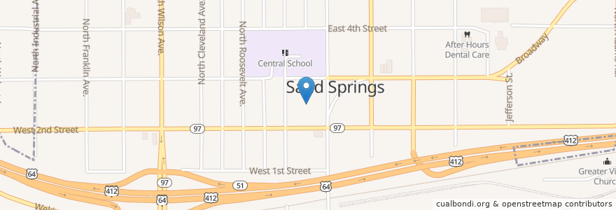Mapa de ubicacion de American Baptist Churches en 美利坚合众国/美利堅合眾國, 俄克拉何马州 / 奧克拉荷馬州, Tulsa County, Sand Springs.