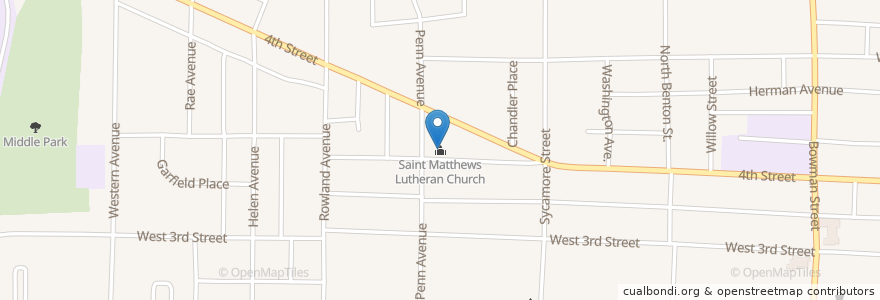 Mapa de ubicacion de Saint Matthews Lutheran Church en Estados Unidos De América, Ohio, Richland County, Mansfield.