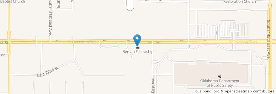 Mapa de ubicacion de Berean Fellowship en Amerika Syarikat, Oklahoma, Tulsa County, Tulsa.