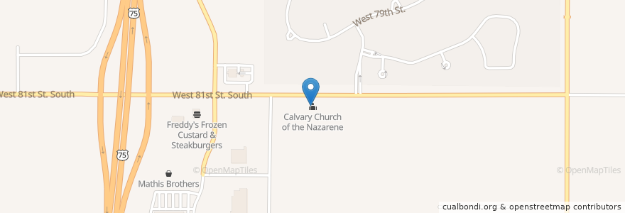 Mapa de ubicacion de Calvary Church of the Nazarene en Amerika Syarikat, Oklahoma, Tulsa County, Tulsa.