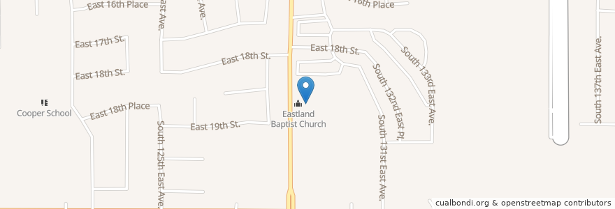 Mapa de ubicacion de Eastland Baptist Church en United States, Oklahoma, Tulsa County, Tulsa.