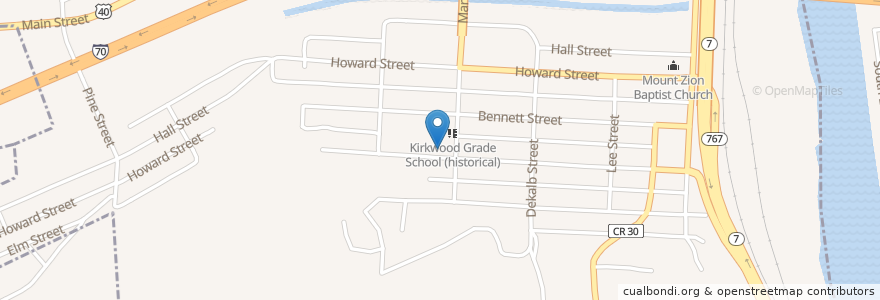 Mapa de ubicacion de Kirkwood Middle School en 미국, 오하이오 주, Belmont County, Bridgeport.