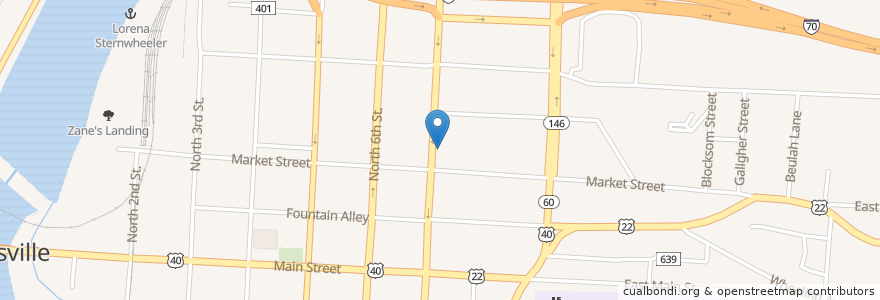 Mapa de ubicacion de Saint Johns Lutheran Church en アメリカ合衆国, オハイオ州, Muskingum County, Zanesville.