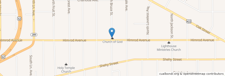 Mapa de ubicacion de Church of God en Amerika Birleşik Devletleri, Ohio, Mahoning County, Youngstown.