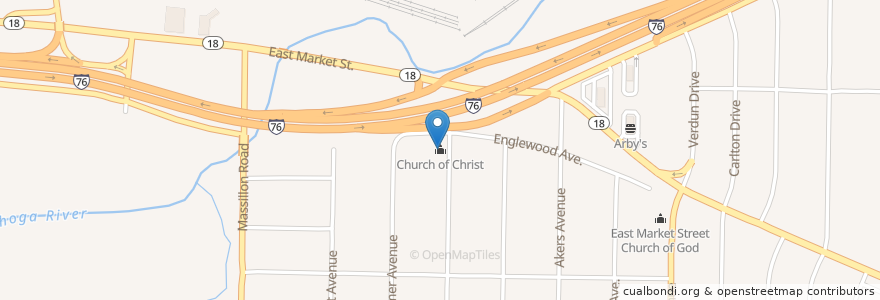 Mapa de ubicacion de Church of Christ en United States, Ohio, Summit County, Akron.
