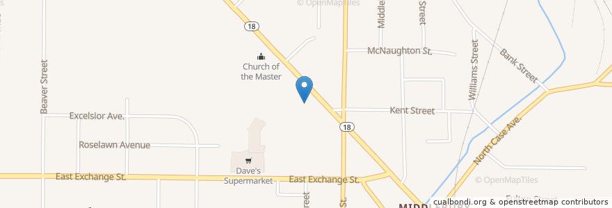 Mapa de ubicacion de East Market Street Christian Church en United States, Ohio, Summit County, Akron.
