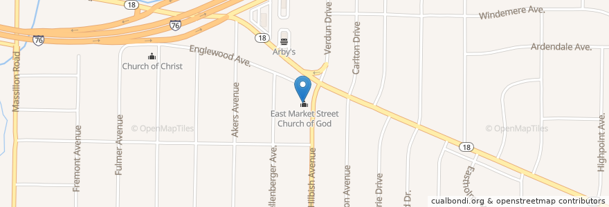 Mapa de ubicacion de East Market Street Church of God en Stati Uniti D'America, Ohio, Summit County, Akron.
