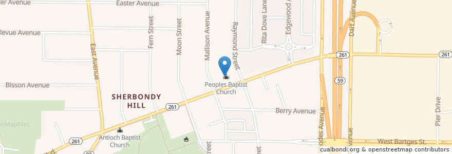 Mapa de ubicacion de Peoples Baptist Church en Stati Uniti D'America, Ohio, Summit County, Akron.