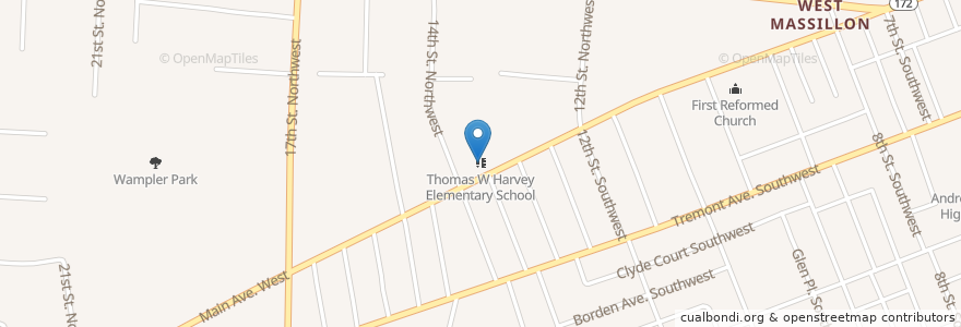 Mapa de ubicacion de Thomas W Harvey Elementary School en Соединённые Штаты Америки, Огайо, Stark County, Massillon.