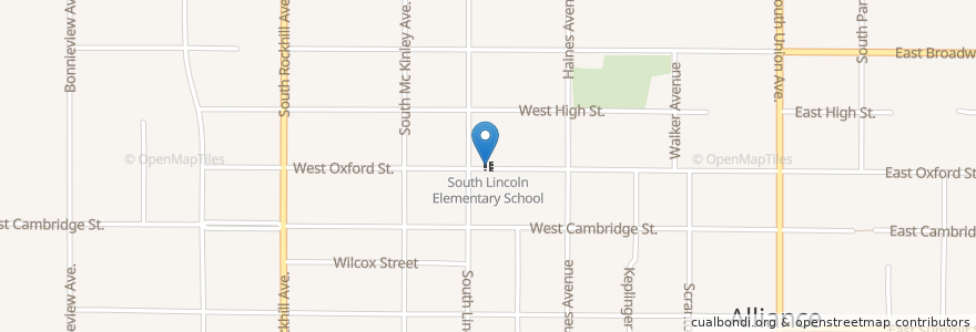 Mapa de ubicacion de South Lincoln Elementary School en アメリカ合衆国, オハイオ州, Stark County, Alliance.