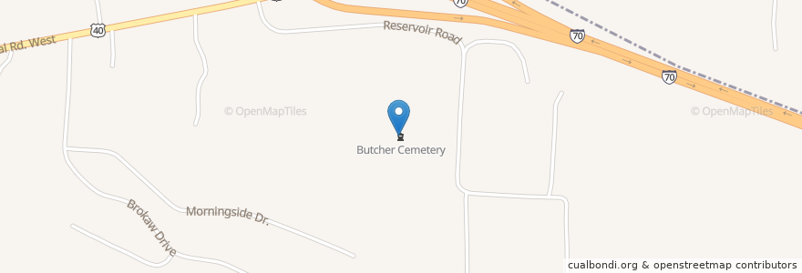Mapa de ubicacion de Butcher Cemetery en 미국, 오하이오 주, Belmont County.
