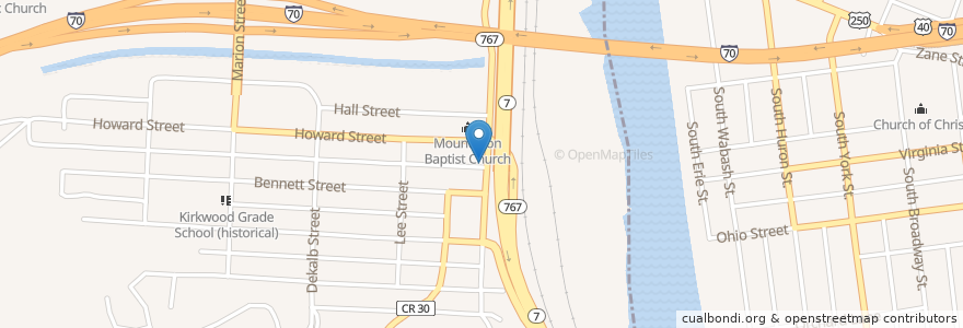 Mapa de ubicacion de Bridgeport Post Office en 미국, 오하이오 주, Belmont County, Bridgeport.