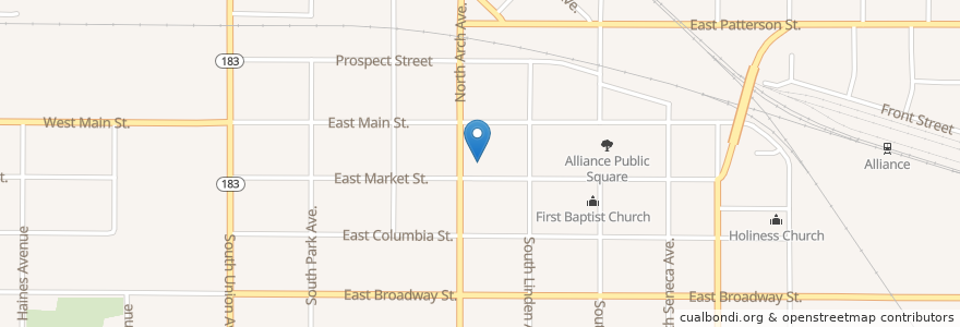 Mapa de ubicacion de Alliance Post Office en Stati Uniti D'America, Ohio, Stark County, Alliance.