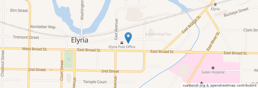 Mapa de ubicacion de Elyria Post Office en Соединённые Штаты Америки, Огайо, Lorain County, Elyria.