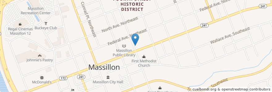 Mapa de ubicacion de First Church of Christ Scientist en 美利坚合众国/美利堅合眾國, 俄亥俄州, Stark County, Massillon.