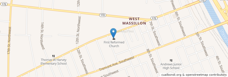 Mapa de ubicacion de First Reformed Church en Verenigde Staten, Ohio, Stark County, Massillon.
