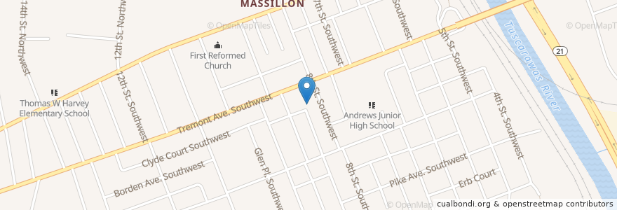 Mapa de ubicacion de Wesley Methodist Church en United States, Ohio, Stark County, Massillon.