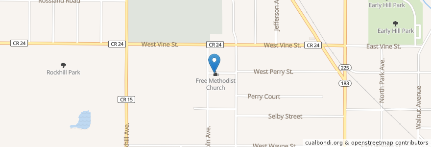 Mapa de ubicacion de Free Methodist Church en Estados Unidos Da América, Ohio, Stark County, Alliance.