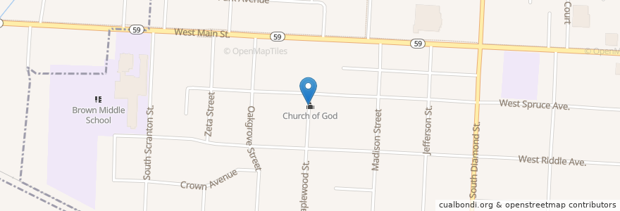 Mapa de ubicacion de Church of God en Соединённые Штаты Америки, Огайо, Portage County, Ravenna Township, Ravenna.