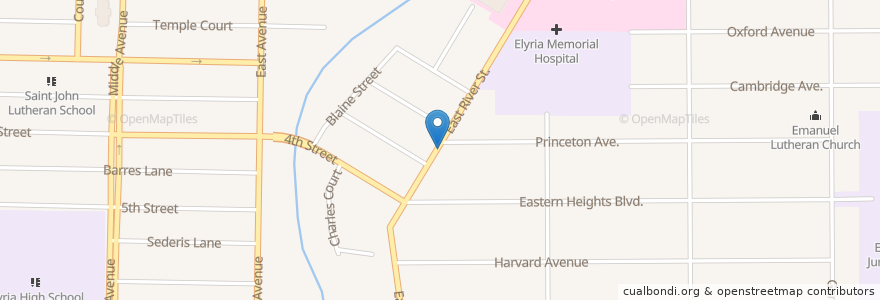 Mapa de ubicacion de Elyria Baptist Church en 미국, 오하이오 주, Lorain County, Elyria.