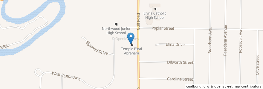 Mapa de ubicacion de Temple B'nai Abraham en Vereinigte Staaten Von Amerika, Ohio, Lorain County, Elyria.
