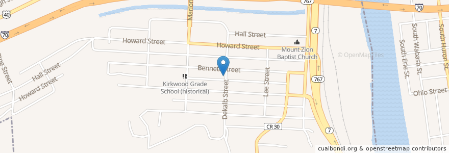 Mapa de ubicacion de Kirkwood Methodist Church en 미국, 오하이오 주, Belmont County, Bridgeport.